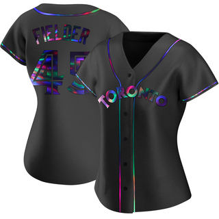 Replica Cecil Fielder Women's Toronto Blue Jays Alternate Jersey - Black Holographic